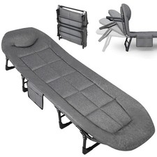 79" Portable Folding Bed with Cushion and Pillow, Camping Cot for Adults, Grey