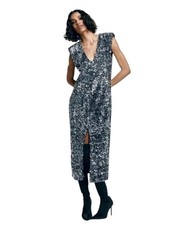 NWT Silver Grey Sequin V-Neck Midi Cocktail Party Evening Dress Medium $160 NWT