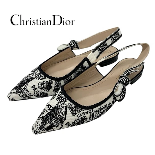 Escarpins Dior Christian JADIOR tissu chaussures blanc noir sandales plates occasion TIEE 0