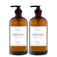Amber Glass Soap Dispenser, 2 Pack Kitchen Soap Dispenser Set with Rustproof ...