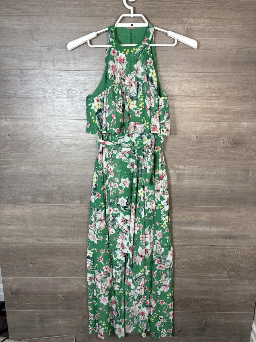 green floral high low dress Midi Dresses Solem Midi Dress Dark Green Floral Size 2 main image 0
