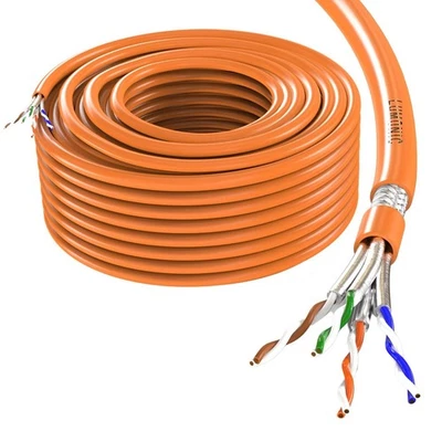 LUMONIC Cable de red 50 m CAT7 S/FTP cable de instalación AWG23 100 % cobre OFC 10 Gbps halógeno