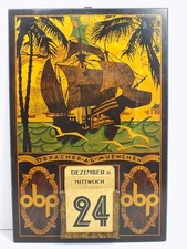 Original Reklameschild Ludwig Hohlwein Dauerkalender Obpacher AG München Holz