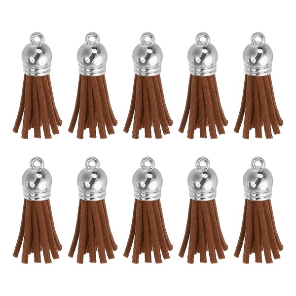 48Stk Leder Quasten SchlüSselanhäNger Bulk(1.5 Zoll), Rotbraun/Silber Kappe-image