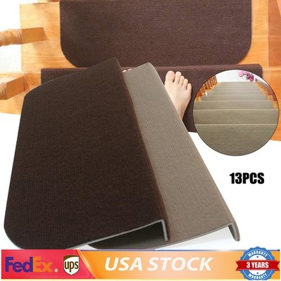 Brown Skid-Resistant Stair Treads Carpet Mats Set of 13 for Safety