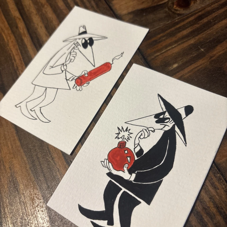 Original ACEO Miniatura Acuarela Acrílico Espía vs Espía  Foto 3 de 4