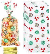 Christmas Treat Bags, Christmas Cellophane Candy Bags, 50Pcs Clear Cello Plastic