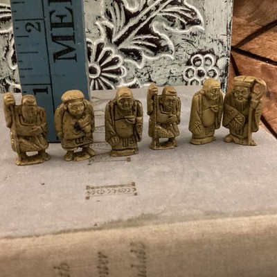 Japanese Happiness Figurines  Minitures Plastic Knick Knack  Lot 6 One Inch Veg