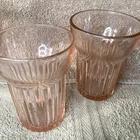 Set of 2  Anchor Hocking pink depression queen mary style juice glasses