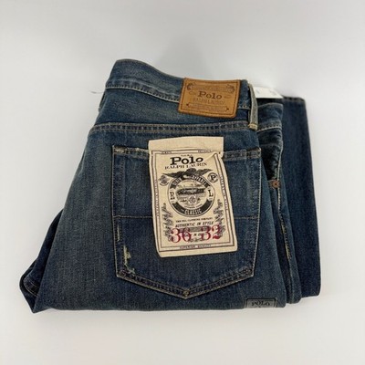 Polo Ralph Lauren Classic Fit Mens Jeans 36x32 Blue Distressed Denim Dungarees
