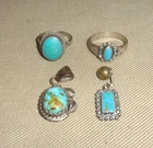 Lot of 4 Vintage Sterling Silver & Turquoise Rings & Pendants