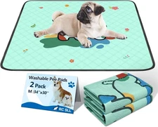 Washable Puppy Pee Pads for Dogs with Pheromones (Blue 34" X30" 2 Pack), Traini