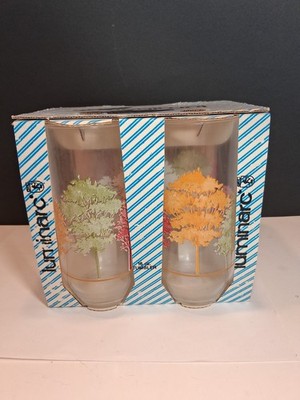 New Vintage Luminarc Autumn Trees Design Drinking Glasses