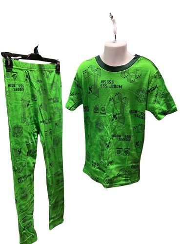 MINECRAFT Comfort Pajamas Sleepwear Set Boys Size 12 Green 100 % Cotton - Picture 1 of 4