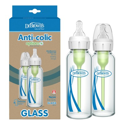 Dr. Brown's Natural Flow Anti-colic Options+ Narrow Glass Baby Bottle 