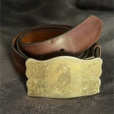 Saddle Leather Western Belt l Horse Brass Buckle l Size 30-34 Vintage