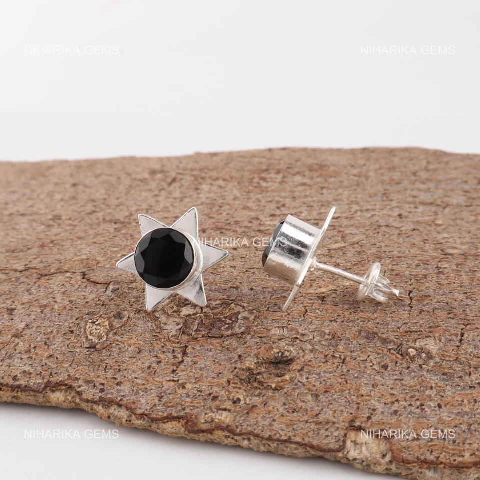 Argento Sterling Rotondo Onice Nera Gemma Matrimonio Pendente Gancio Compleanno - Immagine 3 di 4