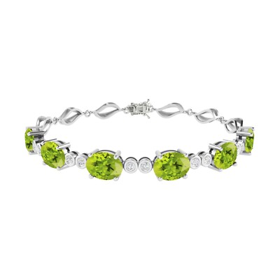 Tennisarmband 8,50 kt ovaler Schliff natürlicher Peridot 14 kt Weißgold plattiert 925 7,25 Zoll