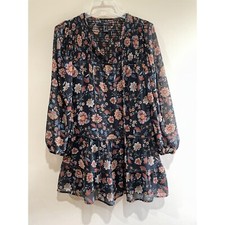 Forever 21 Babydoll Dress Womens S Black Floral Tiered Ballon Sleeve Bohemian