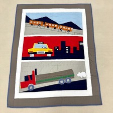 Handmade Transportation Embroidered Hand Stitch Baby/Toddler Cotton Crib Quilt