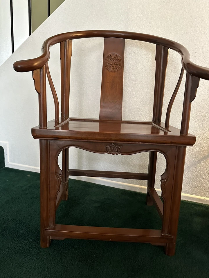 Vintage Chinese Ming Style Horseshoe Chairs w Red Paint - Image 2 of 4