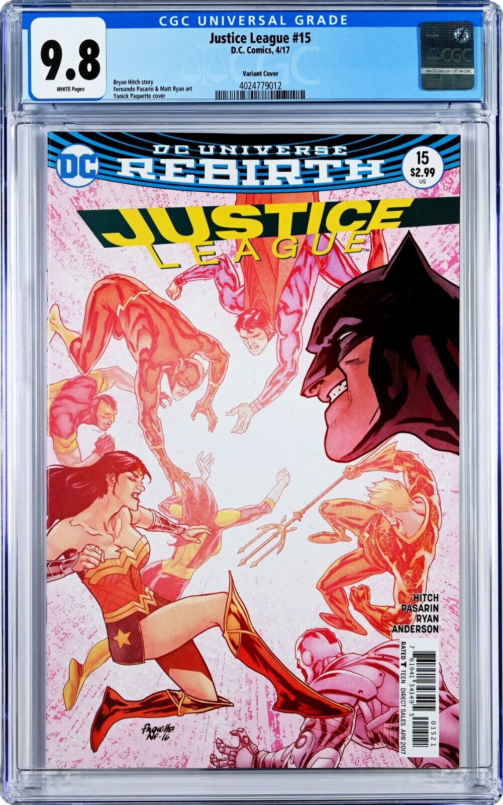 Justice League #15 CGC 9.8 (Apr 2017, DC) Rebirth, Yanick Paquette Variant Cover