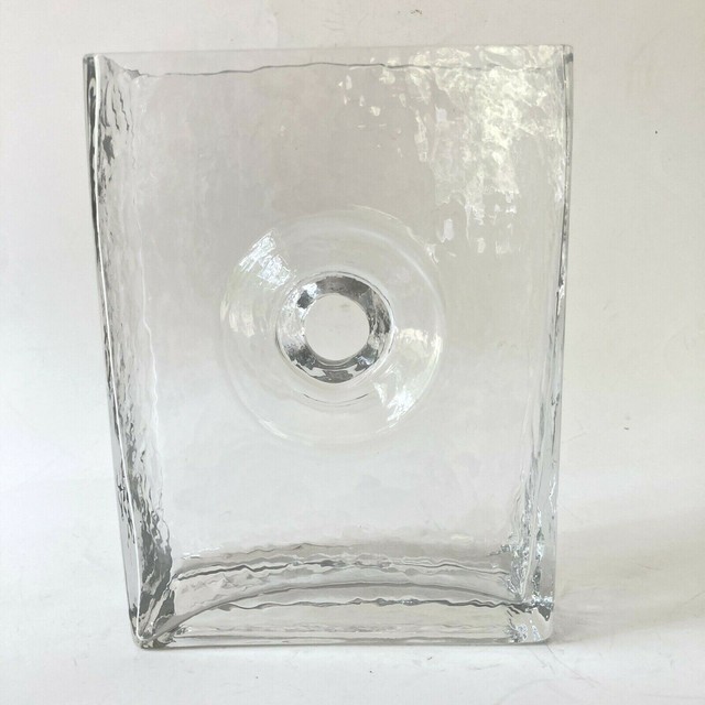 Art Glass Vase Hammered Finish Rectangular Center Donut Hole 7 3/4