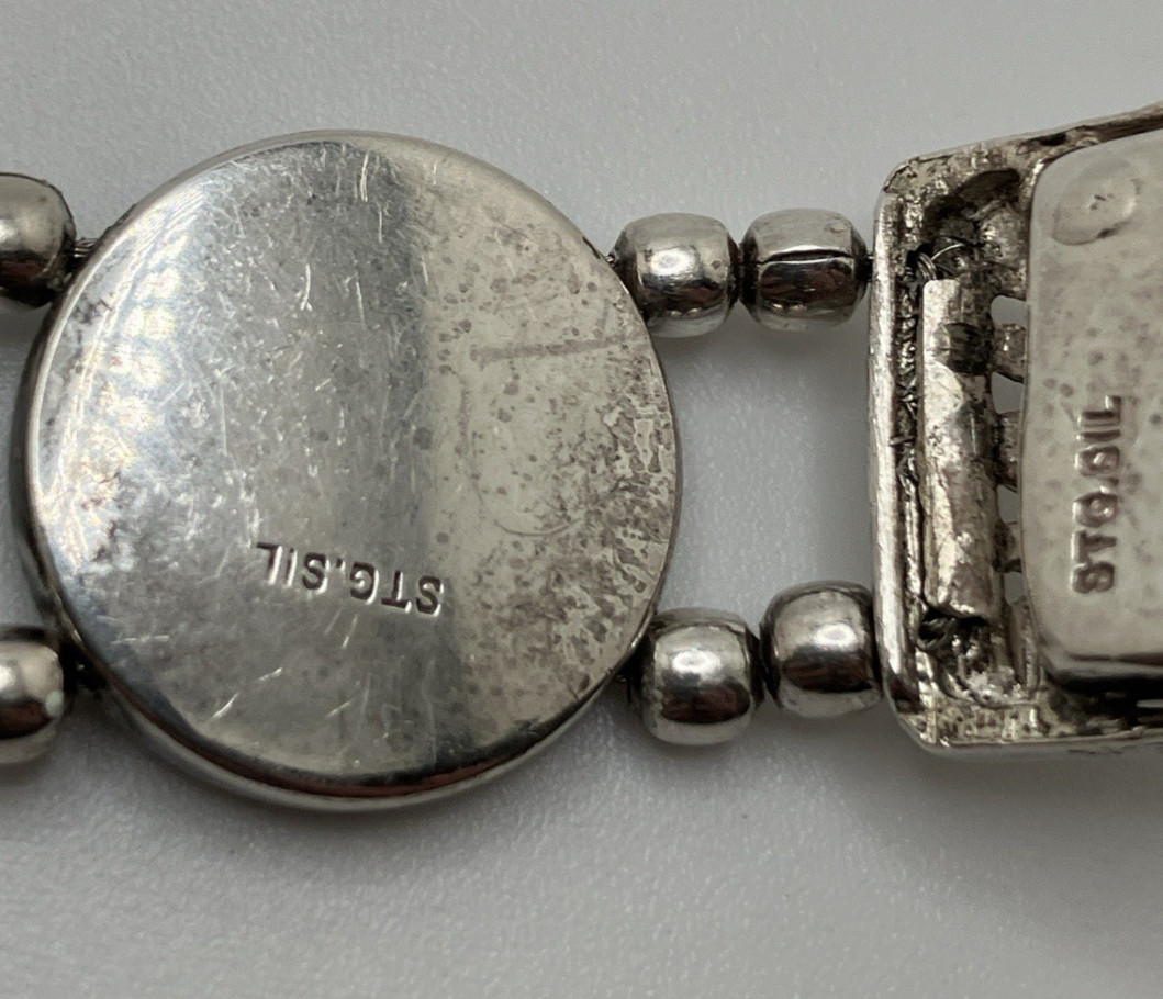 Abalone Shell Panel Link German Silver Bracelet 7… - image 12