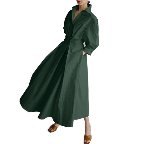 BOHO Womens Cotton Linen Maxi Dress Ladies Long Sleeve Casual Swing Shirt Dress - Picture 4 of 15