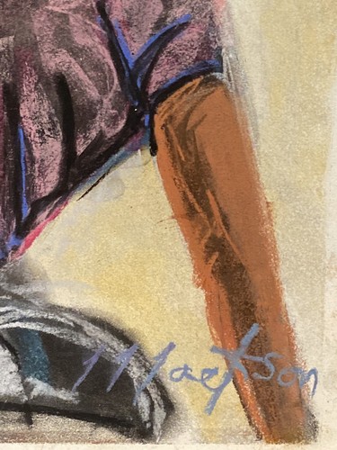 Quadro acquerello pastello originale arte popolare bambini che giocano afroamericano - Foto 13 di 15