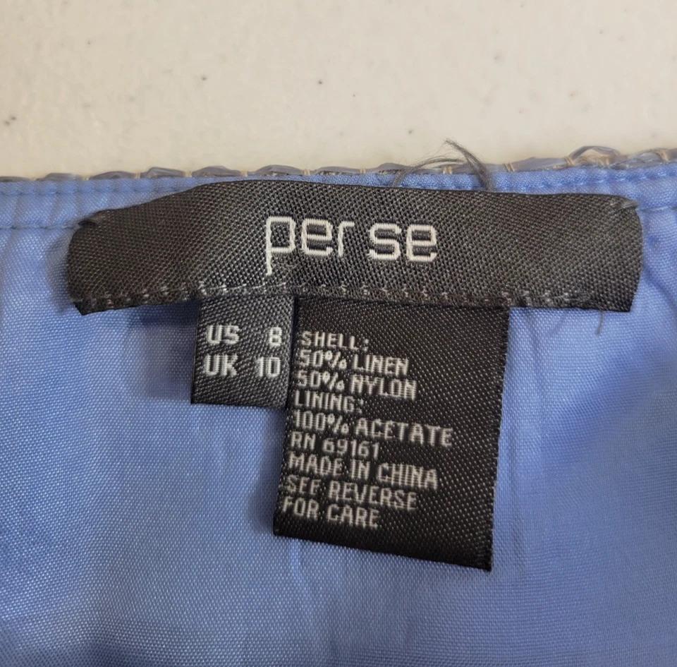 Per Se Skirt Blue Tie Dye Weave Linen Zipper Pencil Straight Women's Size 8 - Image 2 of 4