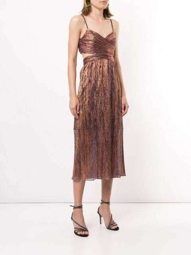 Aidan Mattox Damen mehrfarbig Metallic Streifen hinten offen V-Ausschnitt Midikleid - Bild 2 von 5