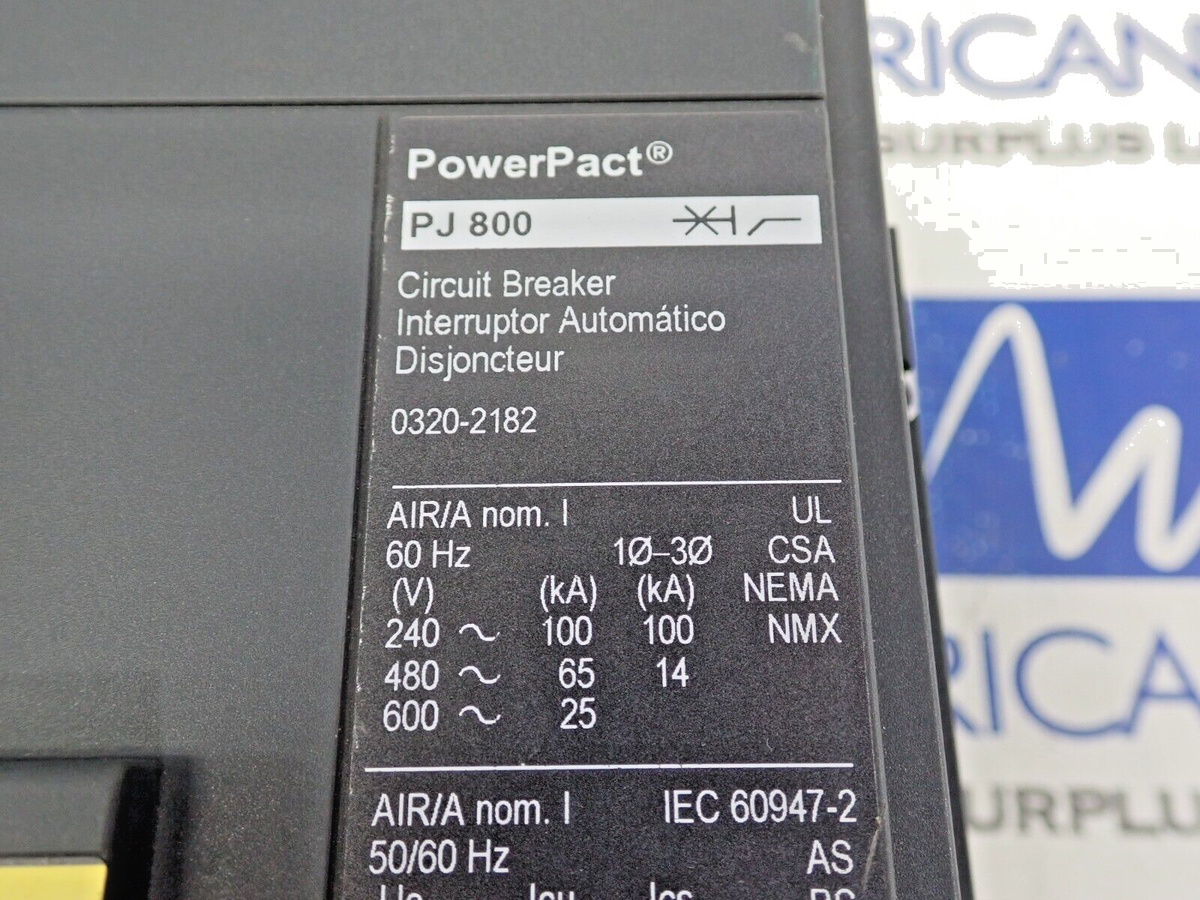 Square D 0320-2182 PJ 800 PowerPact 800 Amp 600V 3P Circuit
