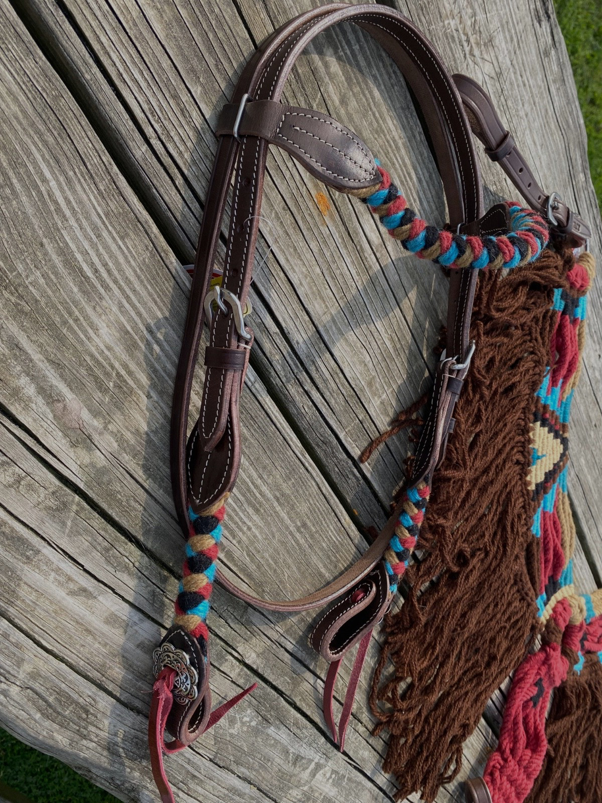 Showman Desert Blaze mohair string fringed Western breast collar/headstall set