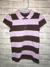 NWT GAPKIDS GAP KIDS GIRLS M 8 PURPLE BROWN STRIPED POLO TOP TEE SHIRT SHORT SLE