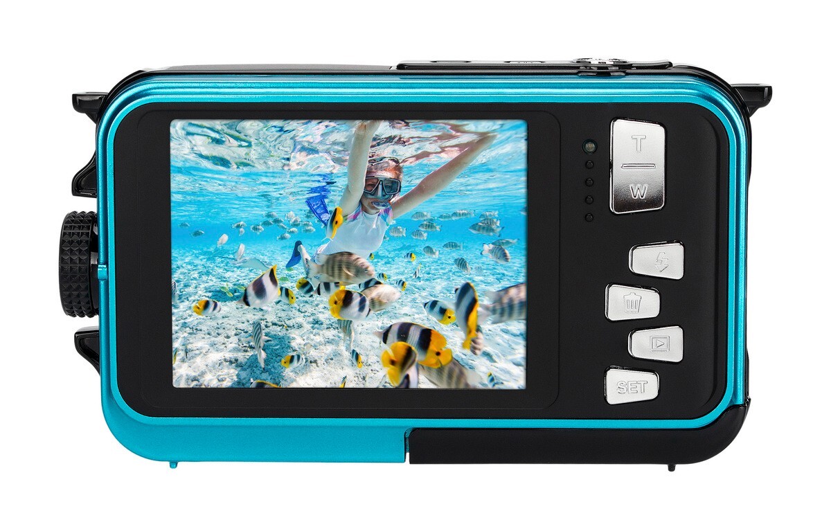 AgfaPhoto WP8000 Digitalkamera Unterwasser blau Kamerabeutel und 64 GB microSD