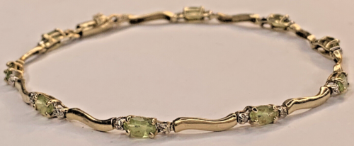 Vintage Estate 10K Gold, Diamond, & Peridot Signed Heng Ngai HN Bracelet 7.25 4g - Picture 10 of 13