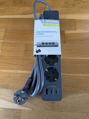WORKZONE Steckdosenleiste 4fach mit Ein- und Ausschalter und mit USB Anschlüssen