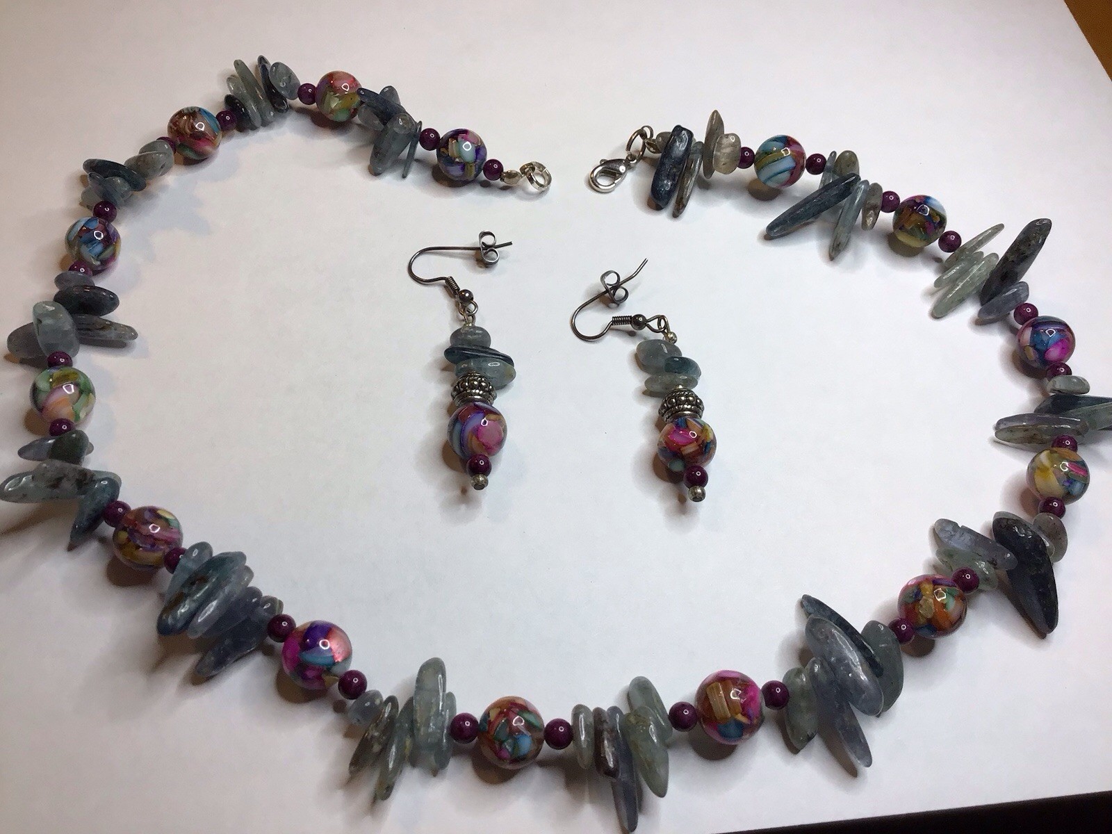 Artisan - Kyanite, Ruby & Rainbow Marble Necklace… - image 2
