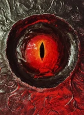 Red and Yellow Eye Sculpture on 12" Round Canvas 3D Wall Art