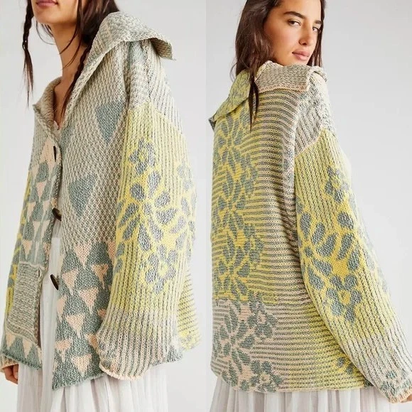 Cárdigan Suéter Free People Tate Tejido Cardi XL Salvia Sol Combo $168 Slouchy Foto 2 de 4