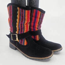 Boho Suede Woven Shaft Aztec Print Boots Sz 38 Festival Boho Cottagecore Folk