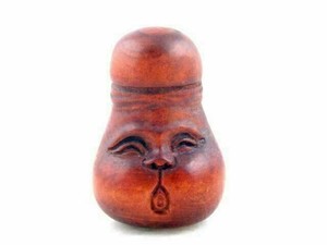 Japanese Boxwood Hand Carved Netsuke Sculpture Funny Looking Daruma #07112203