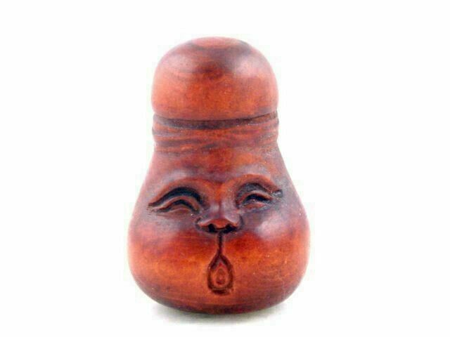Japanese Boxwood Hand Carved Netsuke Sculpture Funny Looking Daruma #07112203