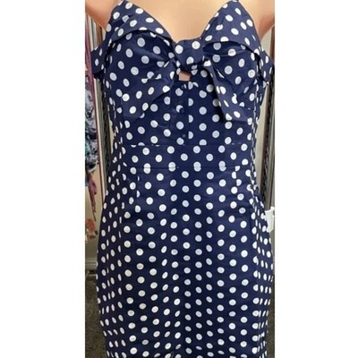 Main Strip Polka Dot Midi Dress Blue White Retro Pinup S NWT