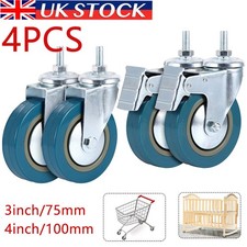 4 x Heavy Duty 75mm 100mm Rubber Swivel Castor Wheels Trolley Furniture Caster