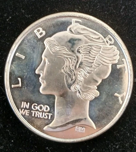 Mercury Winged Liberty Round One Ounce .999 Pure Silver Bullion Highland Mint