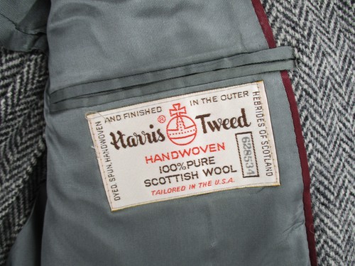 Vintage Harris Tweed Sports Coat 36 Herringbone Wool Handwoven Jacket Notch Gray - Picture 14 of 16