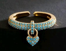 Stunning Blue Rhinestone Heart  Band Ring Size 7 Sizeable