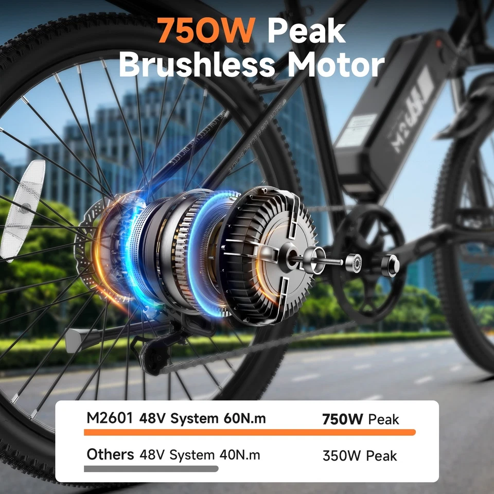 Bicicleta Eléctrica 26" Bicicleta de Cercanías 48V 7.8Ah 15mph 500W Peak ebike para Adultos ebike Foto 3 de 4